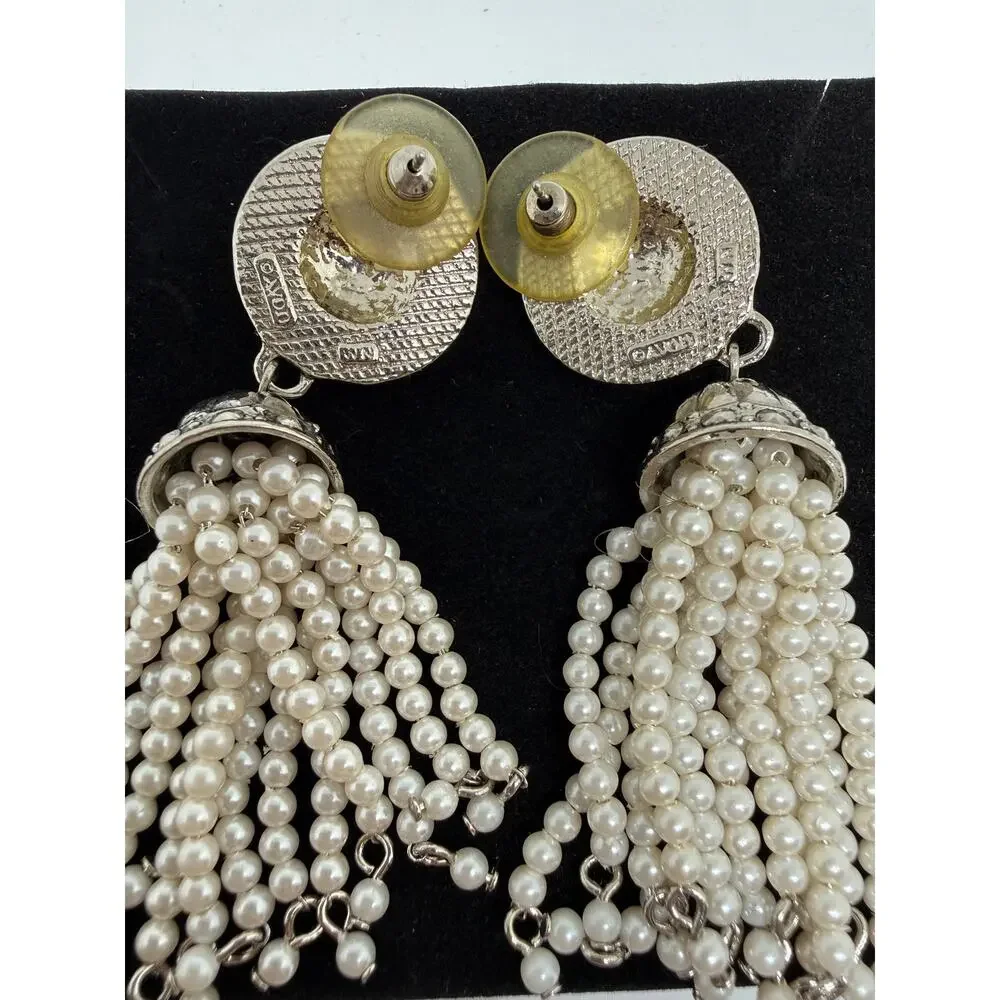 VINTAGE Avon Pearl Tassel Rhinestone Earrings Art Deco Gatsby Old Hollywood Glam